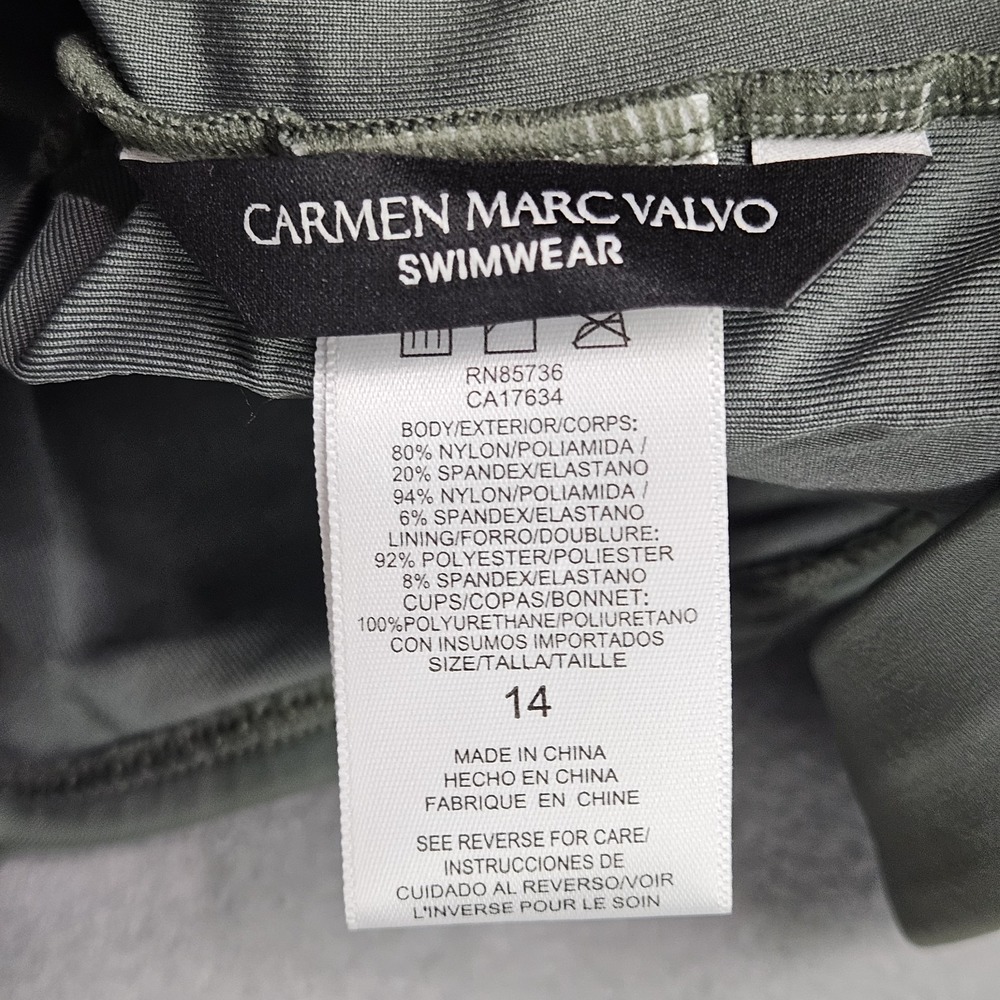 Carmen Marc Valvo One Piece Swimsuit Size 14 Green Mesh Panel Resort Wear Beach - Picture 4 of 11
